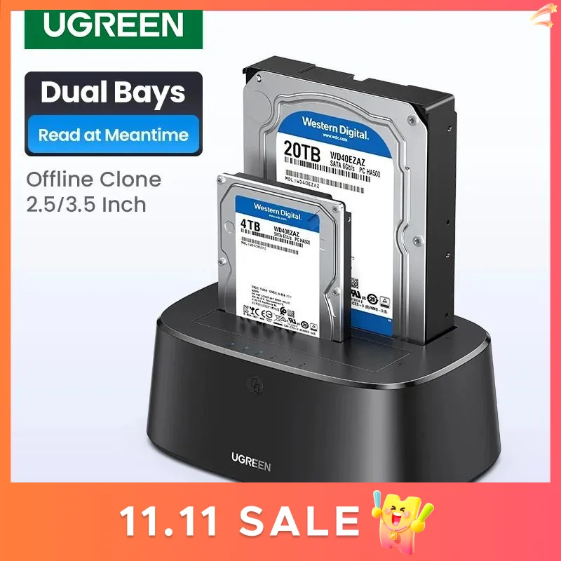 UGREEN-estación de acoplamiento para disco duro, adaptador SATA a USB 3,0 para 2,5, 3,5, SSD