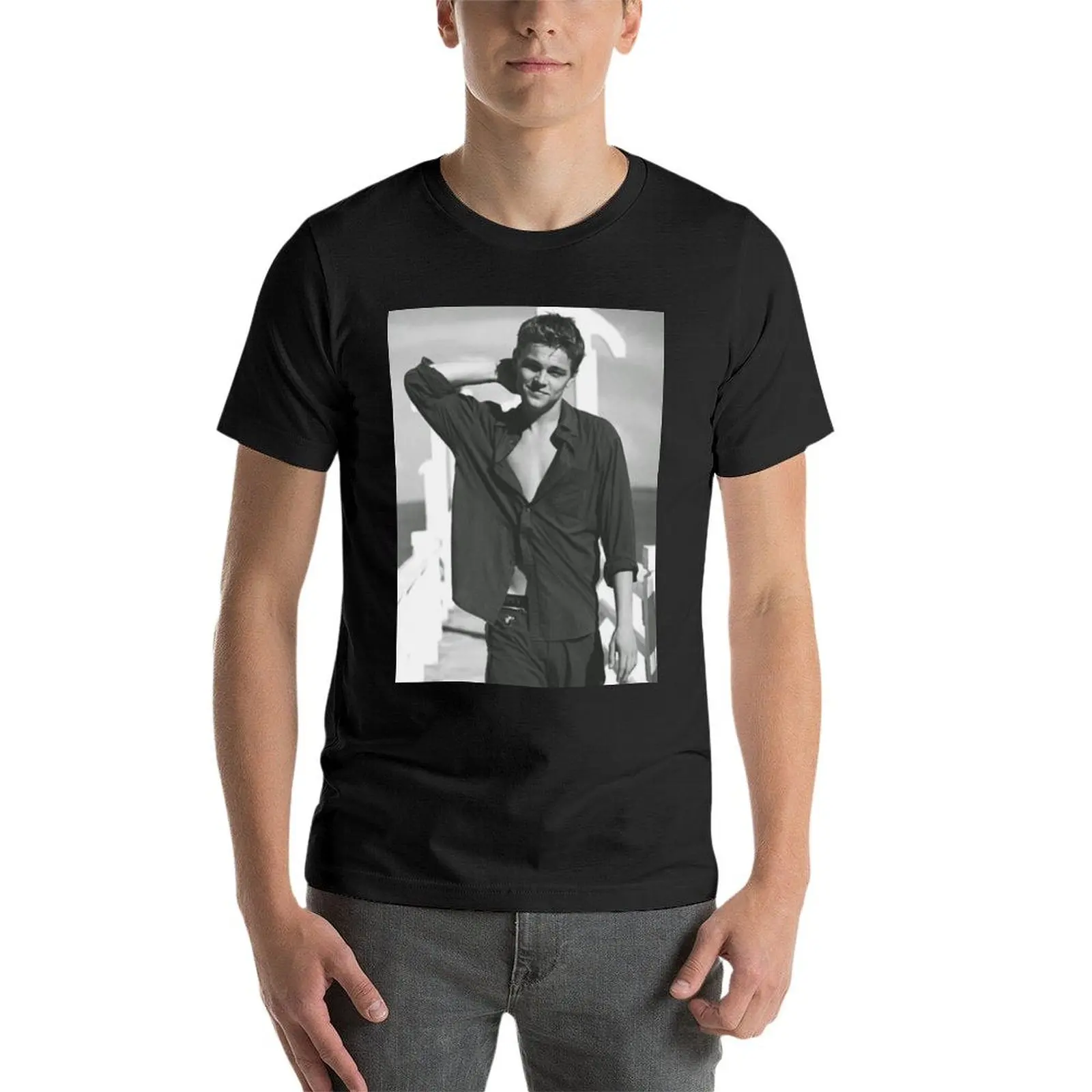 تي شيرت رجالي ليوناردو دي كابريو ، أزياء كورية ، ملابس جمالية سادة ، في سن المراهقة #4