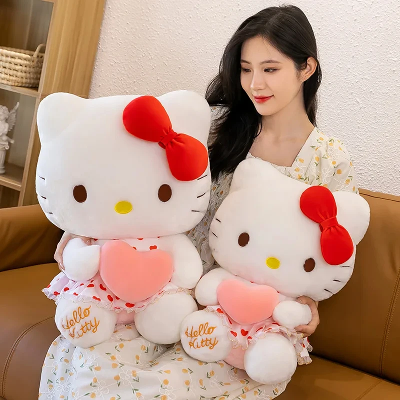 

Sanrio мультфильм аниме марлевое платье Hello Kitty плюшевые игрушки большая подушка для сна Kawaii мягкие набивные куклы милое украшение для комнаты