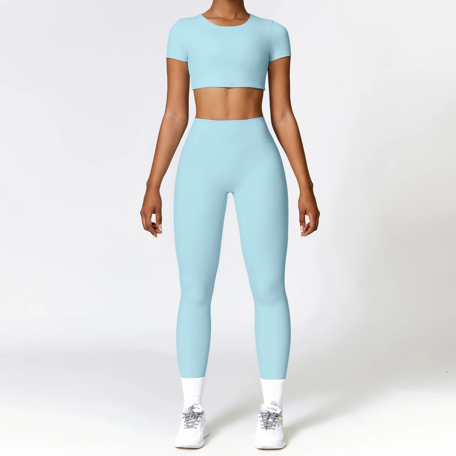 2 Piece Solid Color Yoga Set Sportswear Women Suit For Fitness Long Sleeve Crop Top Sports Gym High Waist Leggings Sports Set