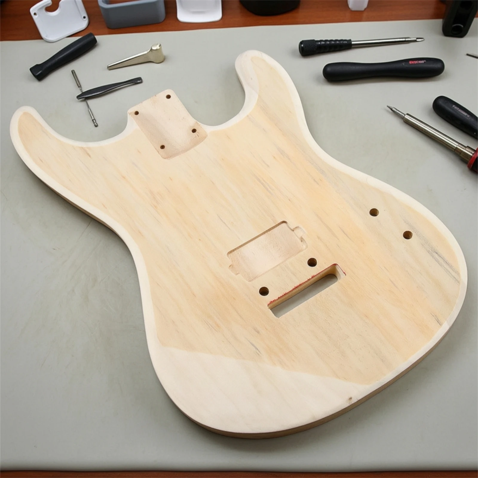 Pre Routed Electric Guitar Body Blank Solid Wood Unfinished Double Cutaway with Neck Pocket and Mounting Holes for DIY