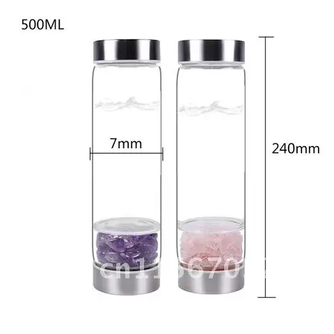 

Stone Crystal Natural Amethyst Healing Elixir Quartz Rose Drink Infused Water Glass Bottle Tools