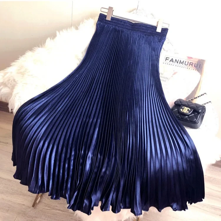 High-Waisted Medium-Length Dance Skirt 1 Meter Long Reflective Bright Colorful Satin Fabric With Multiple Pleats Fish Tail Desig