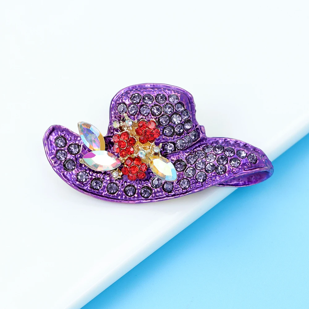 CINDY XIANG Purple Color Rhinestone Hat Brooches For Women Fashion Winter Coat Pin Wedding Accessories High Quality New