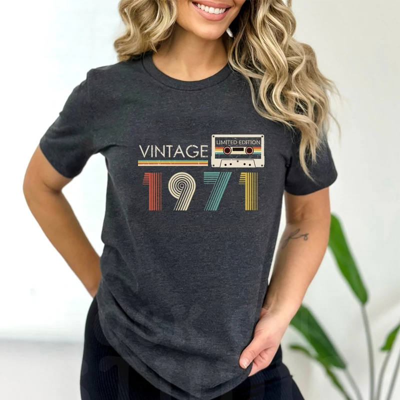 Vintage 1971 Limited Edition Women T Shirt 54th 54 Years Old Birthday Mother Mom Wife Gift Cotton Black T-shirt Ladies Clothes