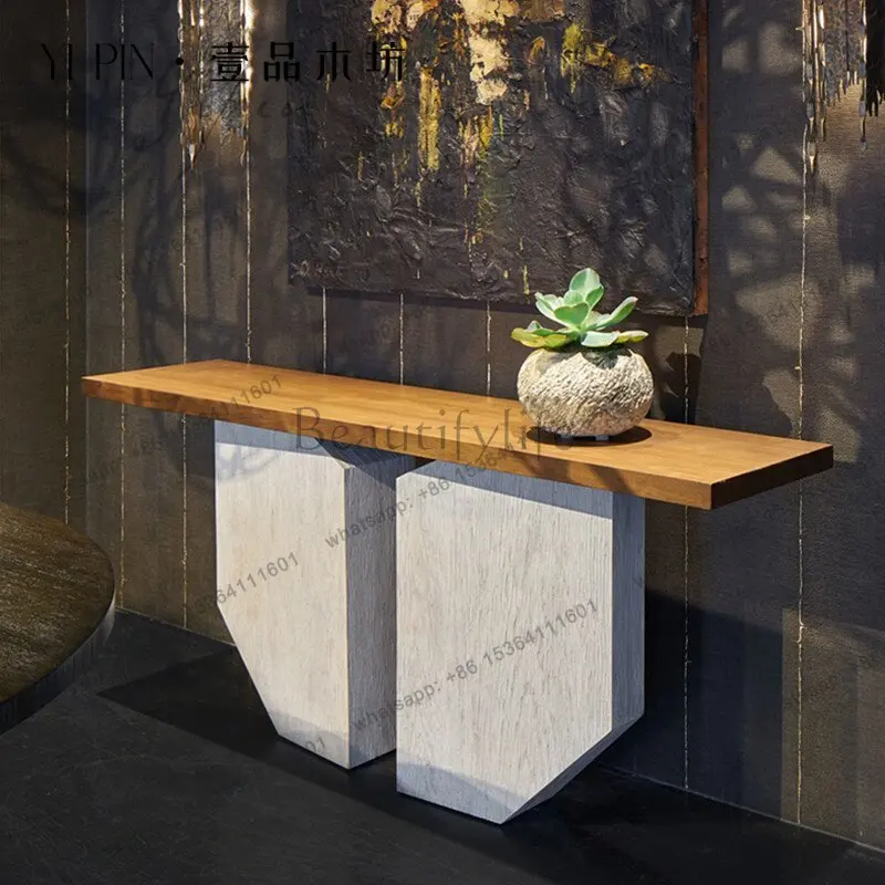 Mid-century solid wood entrance table, special-shaped living room, retro decorative table
