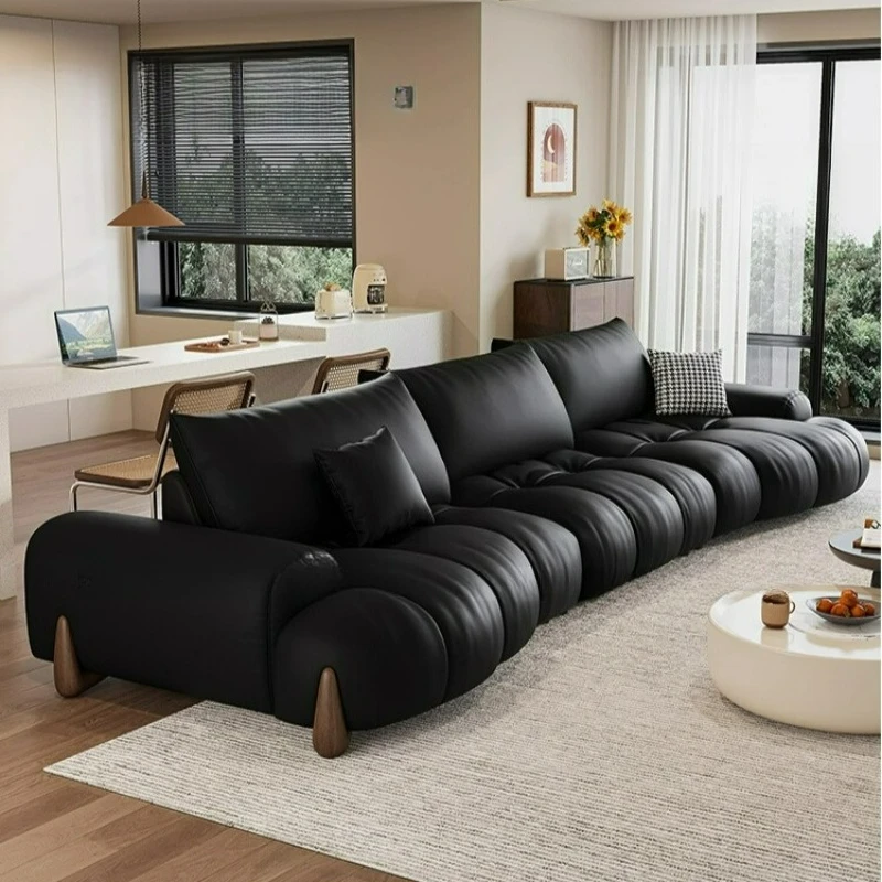 

Retro first-layer leather living room Italian minimalist large apartment special-shaped large sitting deep curved cowhide sofa