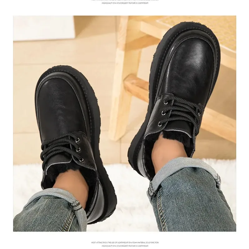 

Men's Mid-top Solid Color Flat Heels with Fleece Warm and Comfortable Large-sized Anti-slip Autumn and Winter Outdoor Snow Boots