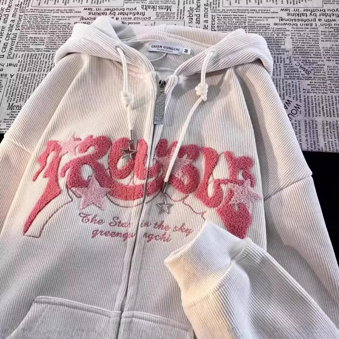 النمط الأمريكي سروال قصير هوديي المرأة الخريف الشتاء كسول نمط تصميم ملابس خارجية فريدة الهيب هوب فضفاضة تناسب لباس غير رسمي