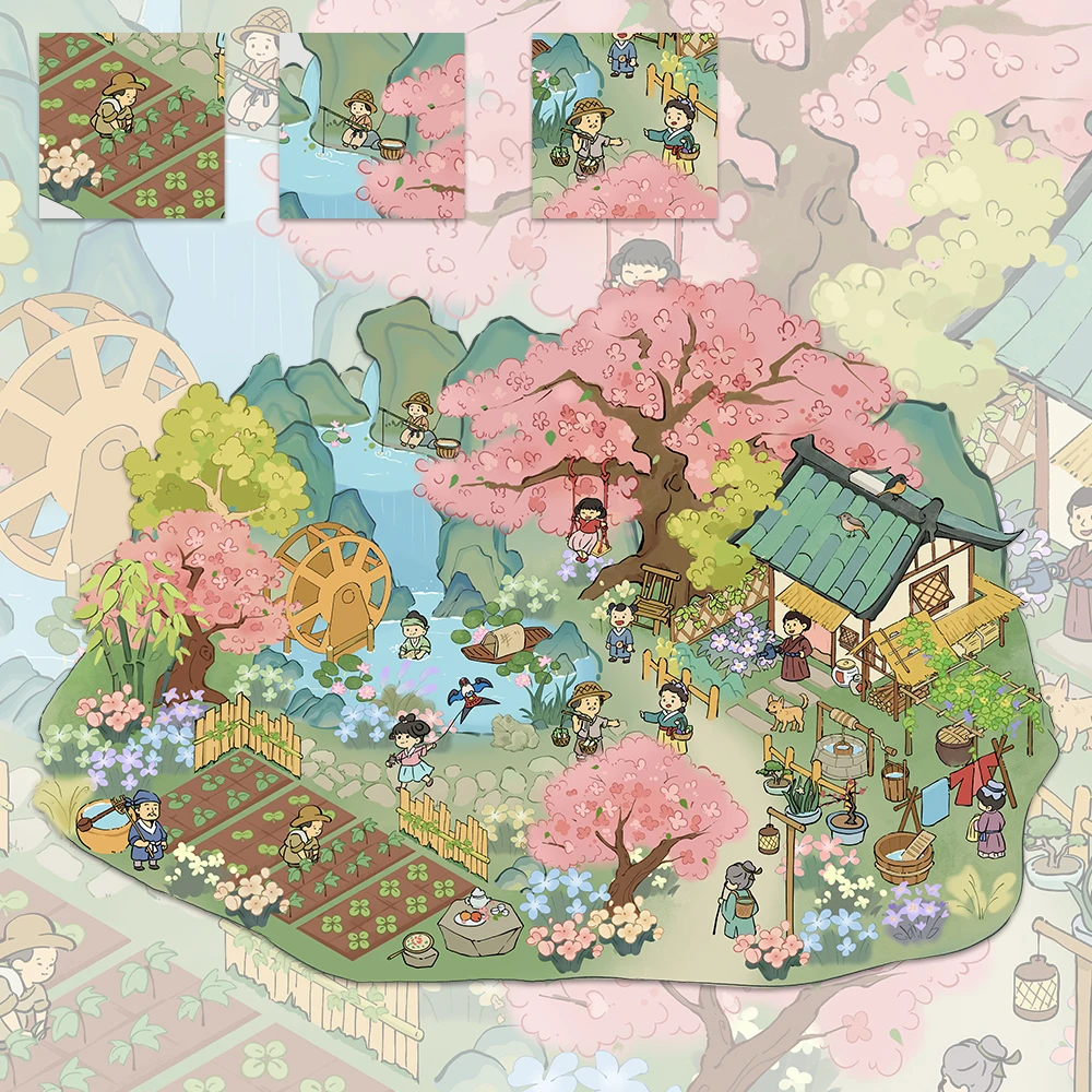 

1Sheet Peach Blossom Spring Landscape Decal Creative Decompression Puzzle PET DIY Miniature Sticker Decor Notebook Accessory