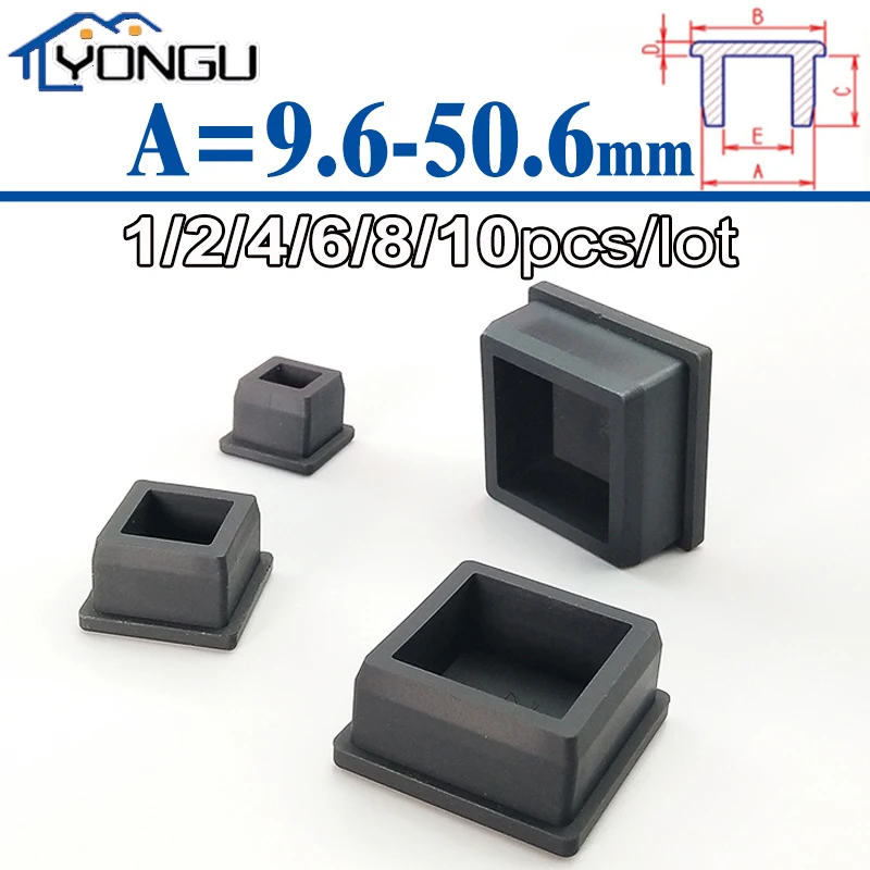 Square Black Silicone Tube Plugs Steel Pipe Plug Rubber Stopper End Cap Square Hole Stoppers Cover Sealing Gasket