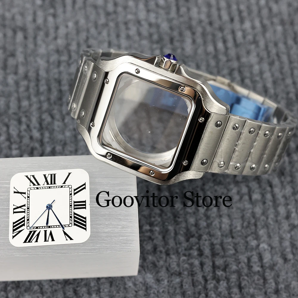 38mm Square Watch Case with Dial Hands 316L Steel Watch Accessories for Santos Modification Parts for NH35 NH36 4R36 Movements