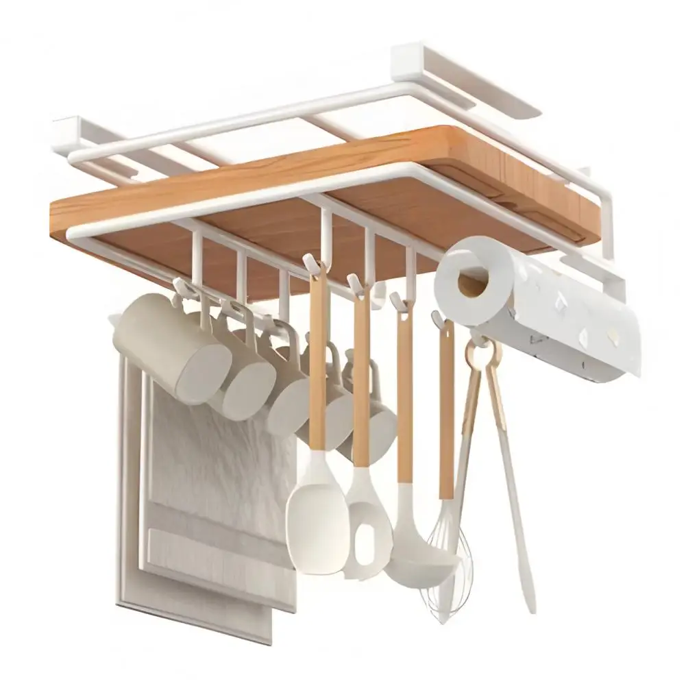 

Sturdy Cabinet Rack Kitchen Hanging Organizer Rack with Hooks for Paper Towels Rags Cutting Boards Strong Load-bearing for A