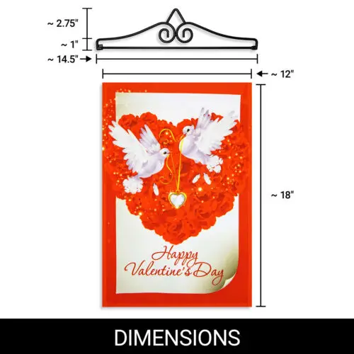 Garden Flag Happy Valentine's Day Doves 12x18IN & Hanger 14IN Printed Poly