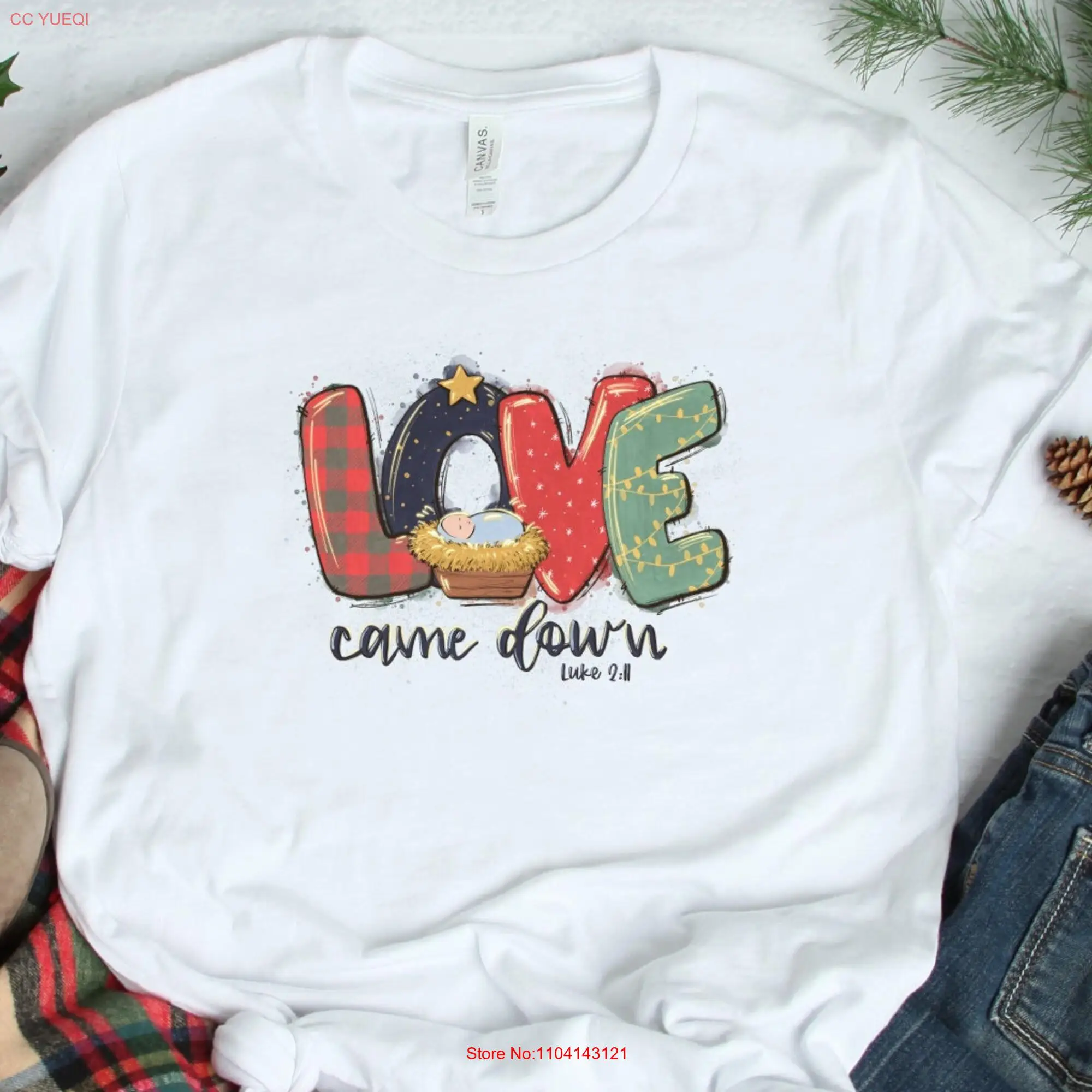 T-shirt Love Came Down pour femme, chemises de Noël, chrétien, joyeux Jésus, manches longues ou courtes