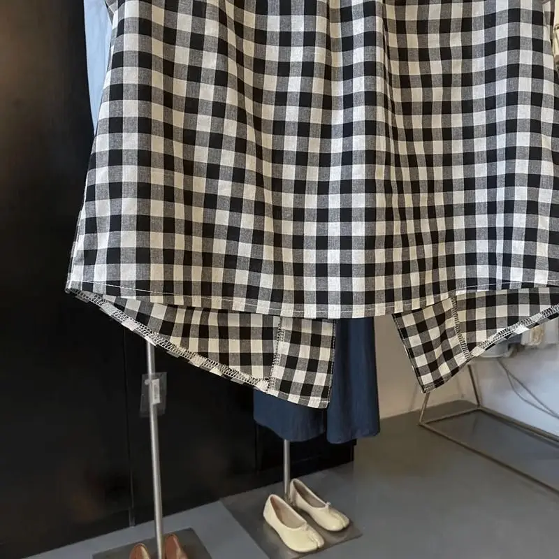 

Для похудения Bla Plaid irt с индивидуальным разрезом, корейский Sle, свободный крой, круглый, Ne No Sve, женская версия премиум-класса