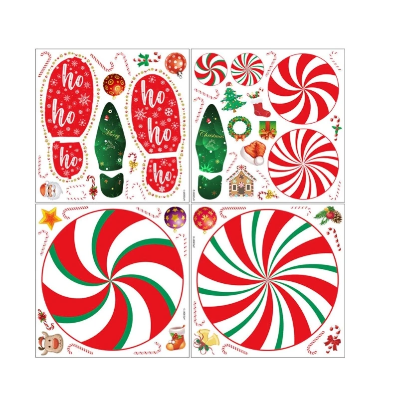 2024 New 4 Sheets Festive Christmas Theme PVC Stickers Christmas Candy Foot DIY Window Wall Phone Cover Decorations Decals