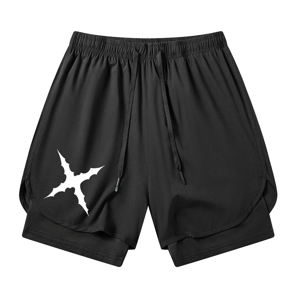شورت جري صيفي للرجال مع جيب للهاتف وحلقة منشفة، شورت رياضي للتمرين في صالة الألعاب الرياضية سريع الجفاف "X Graphic" مطبوع ملابس رياضية