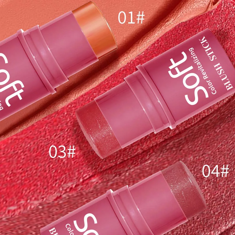 5 Colors Soft Blush Stick Creamy Blendable Cheek Lip Tint Color Revitalizing Long-Lasting Blush Stick for Face Makeup
