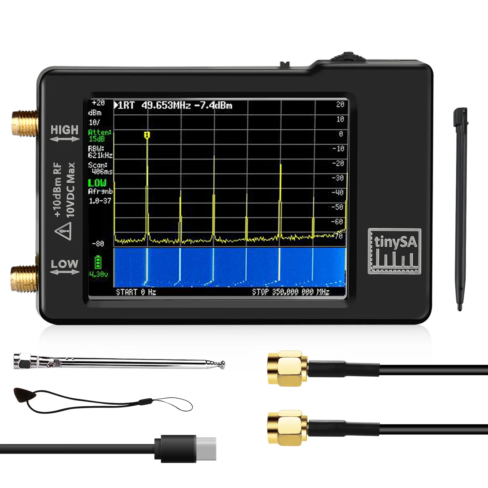 analisador de espectro minusculo portatil tinysa 28 display 100khz a 960mhz com versao protetora esd v031 e atualizado 01