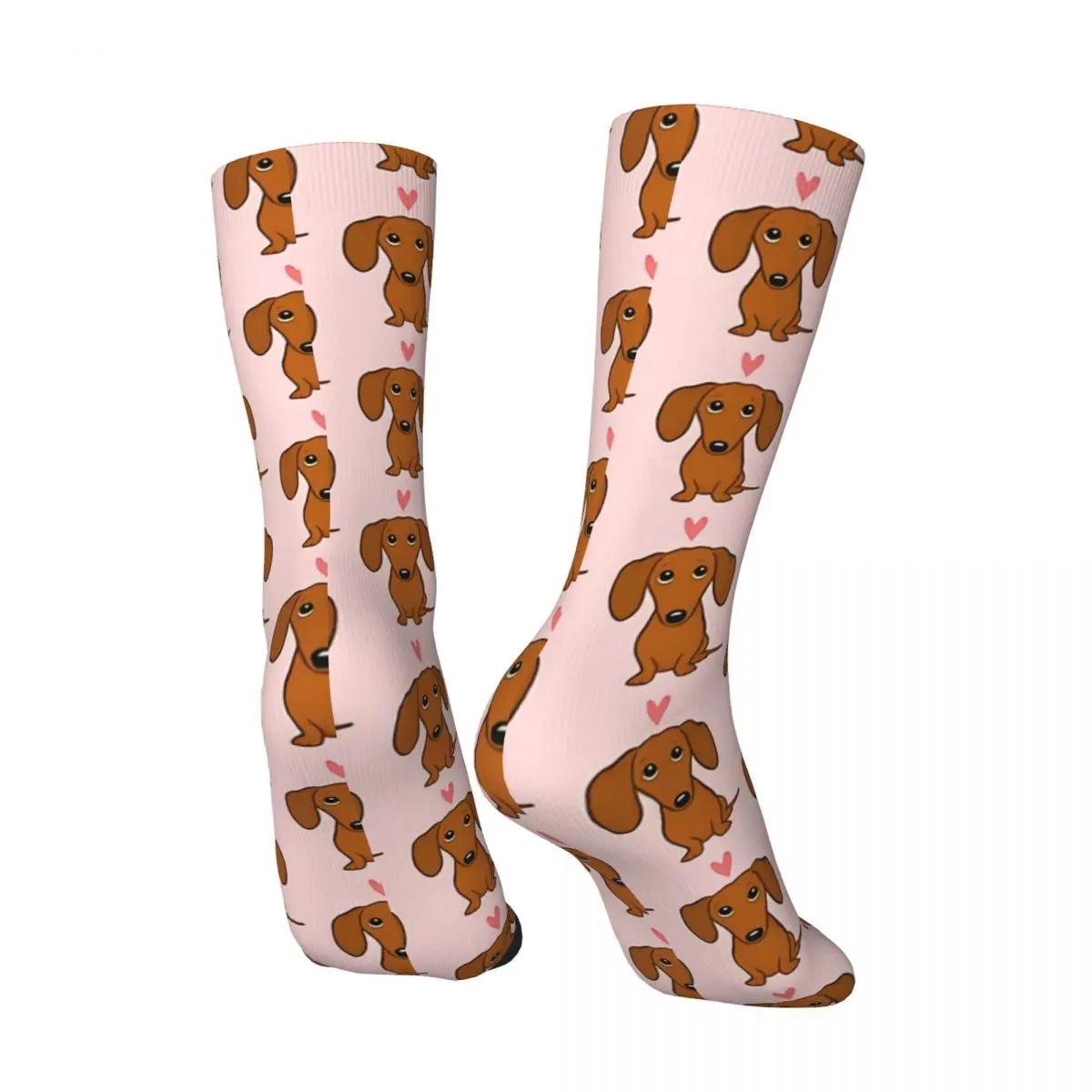 Pink Love Dog Dachshund Unisex Winter Socks Hiking Happy Socks street style Crazy Sock