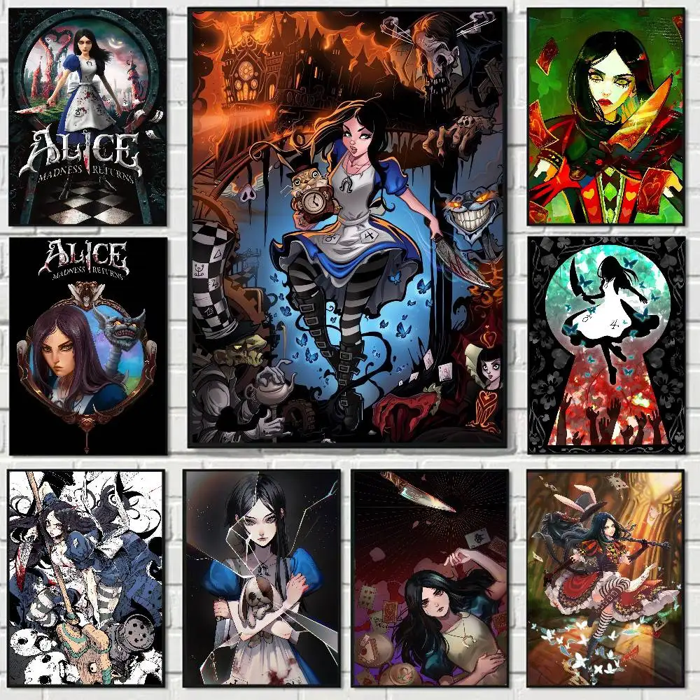 Game Alice Madness Returns Anime Poster Wall Art For Home Bar Cafe Movie Theater Decor DIY Vintage Print For Un