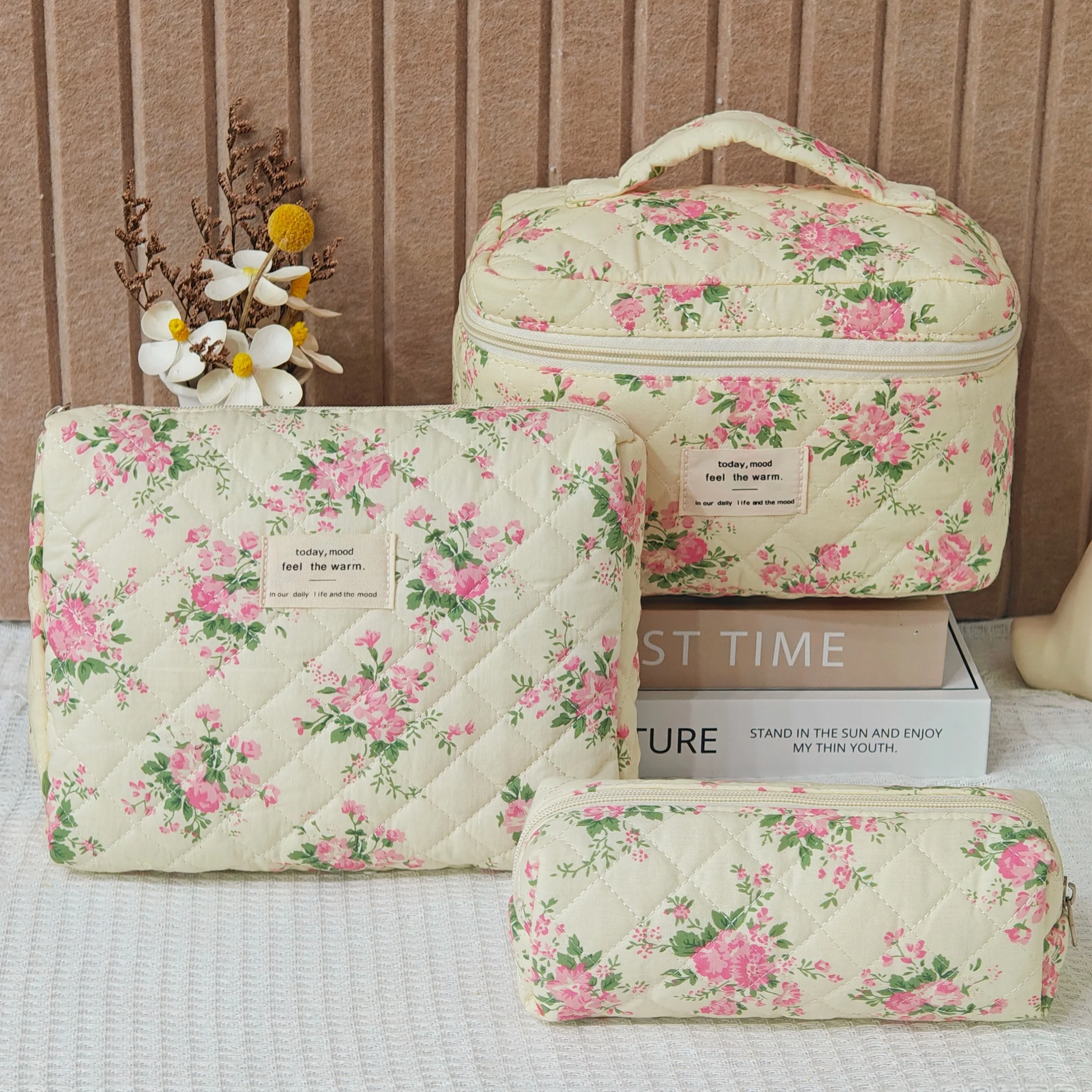 Exquisito bolso de cosméticos con diseño de cremallera y estampado floral para mujer, un regalo perfecto para el día de la madre, bolsa de almacenamiento de viaje portátil.