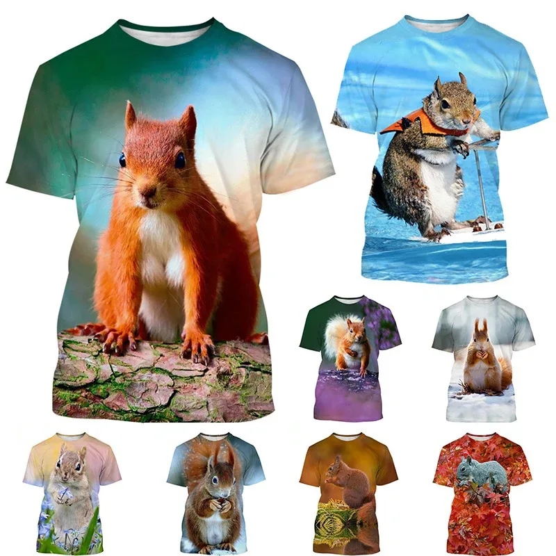 

2023 New Trend Animal Squirrel 3D Printing T Shirt Casual Men's/Women's Cute Squirrel Pattern Short Sleeve Shirt