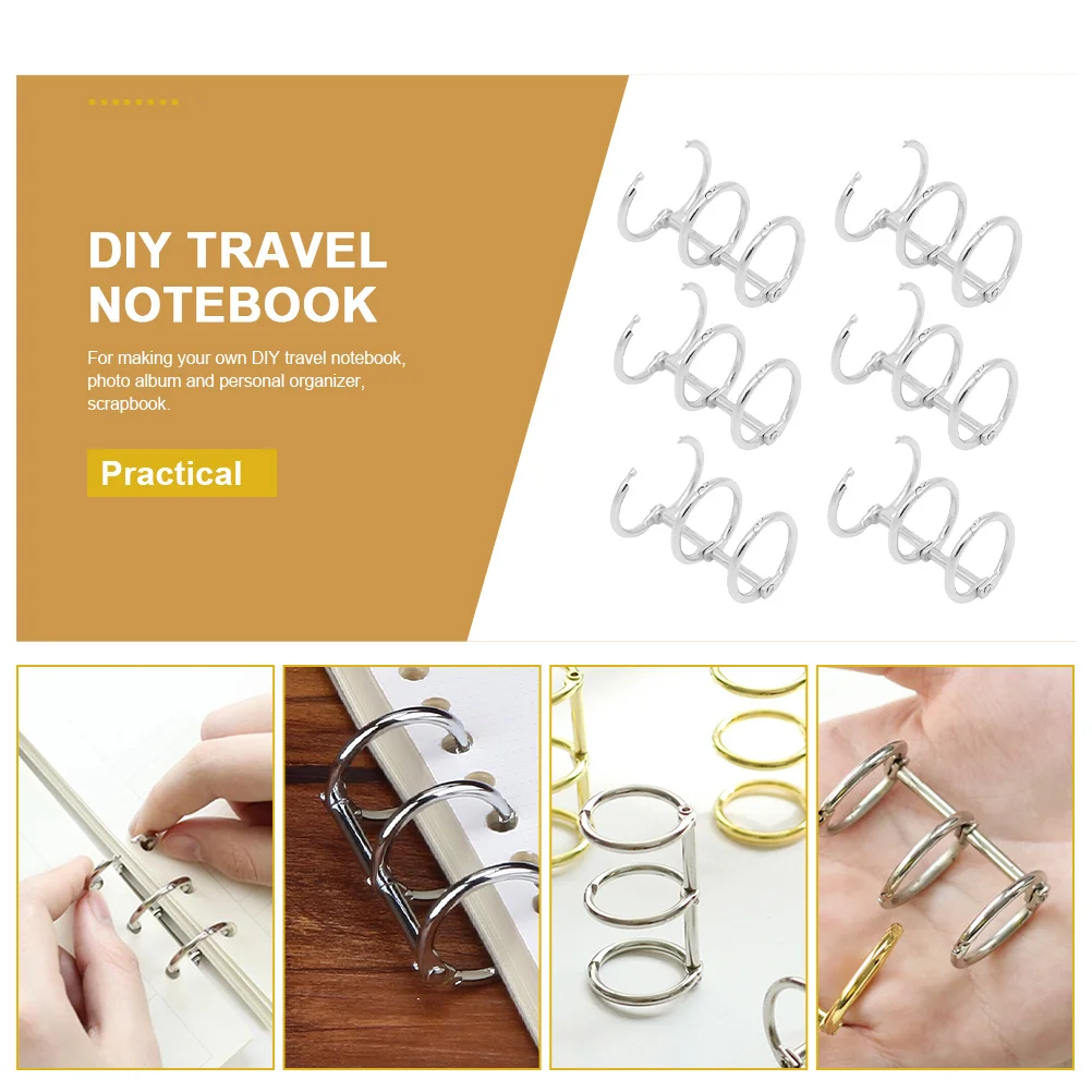 6 Pcs Metal Binder Rings Book Practical Segmented DIY Small Loose Leaf Iron Three-holes Office Scrapbook