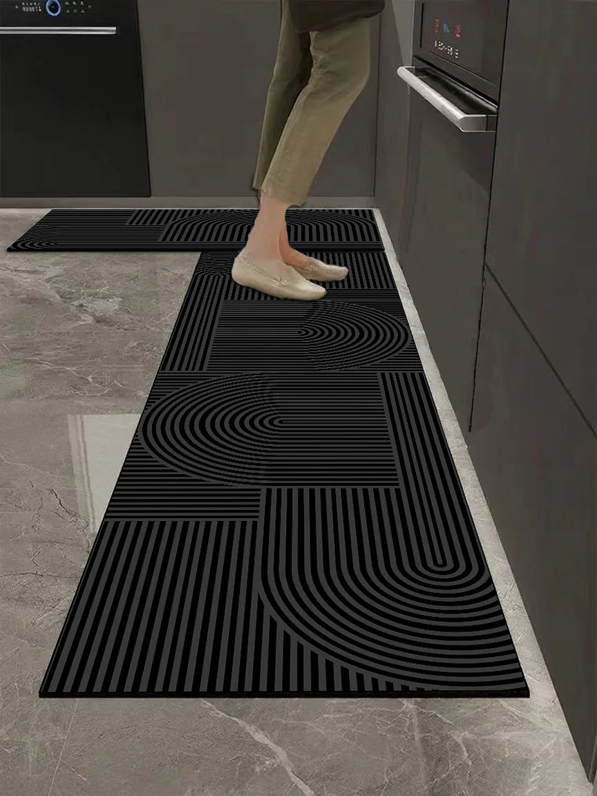 Brand-new modern geometric line kitchen & bath rugs, ultra slip-resistant, highly absorbent and easy to clean.