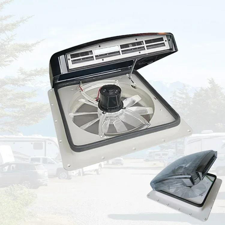 Motorhome Accessories RV Hatch Skylight Black Roof Fan for Van with Ventilation Rear Wing Close Still Work