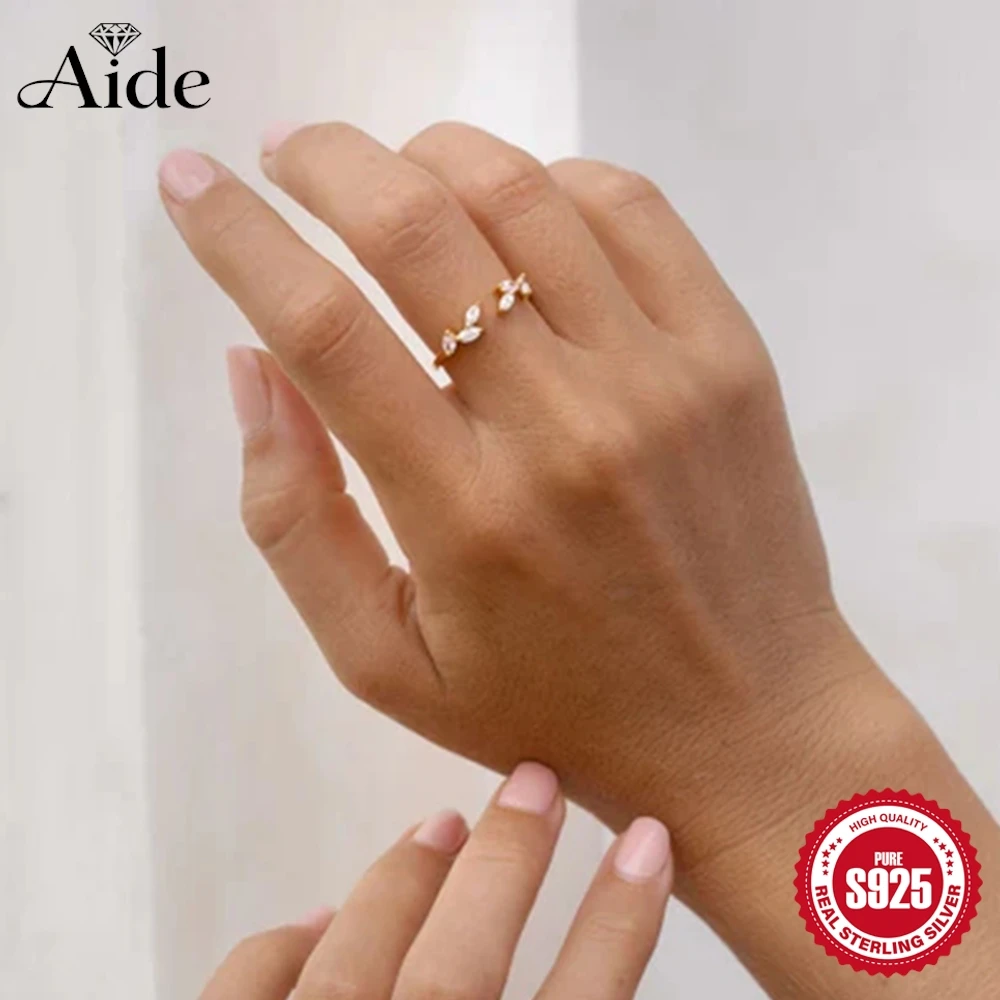 

AIDE 925 Sterling Silver Geometric White Horse Eyes Crystal Rings For Women Adjustable Opening Wedding Engagement Jewelry