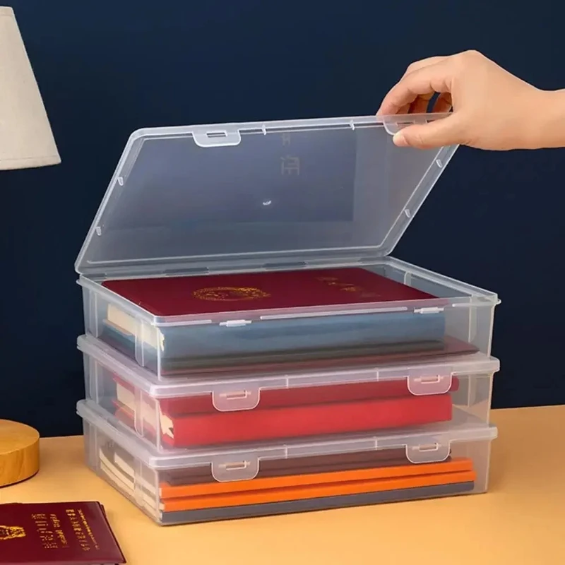 4PCS transparent plastic storage box, durable and dustproof desktop storage box for office, study supplies, and documents