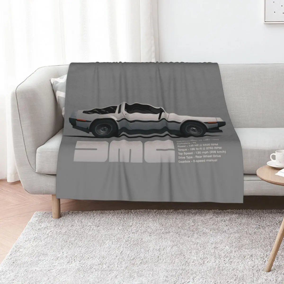 

DeLorean DMC-12 cartoon retro style car side view with specs Throw Blanket Winter beds blankets ands Large halloween Blankets