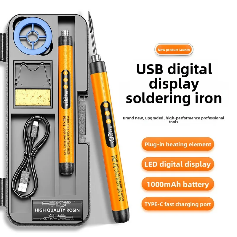Portable Wireless Soldering Iron, USB Rechargeable Digital Display, 1000mAh Lithium Inner Heating Home Repair