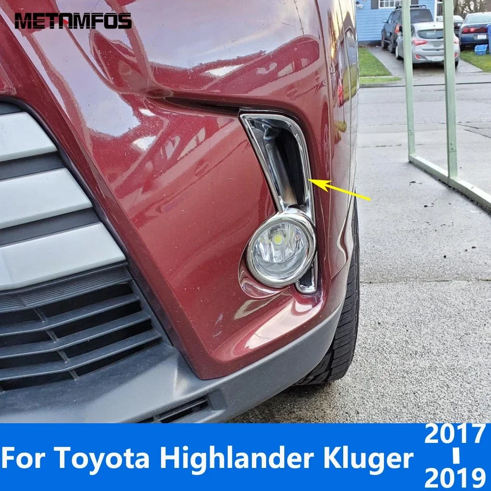 

Front Bumper Fog Light Lamp Cover Trim For Toyota Highlander Kluger 2017 2018 2019 Chrome Foglight Decoration Frame Accessories