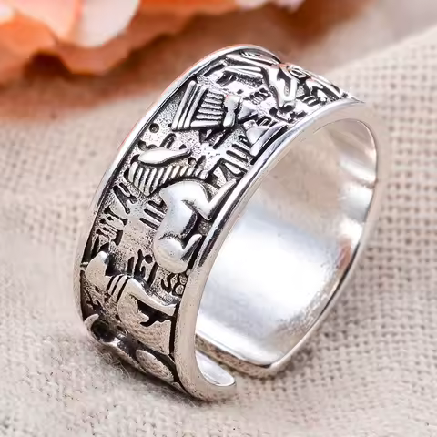2024 New Style The Egyptian Gods Horus Anubis Retro Thai Silver Unisex Ring Promotion Jewelry For Women Men Party Gifts No Fade