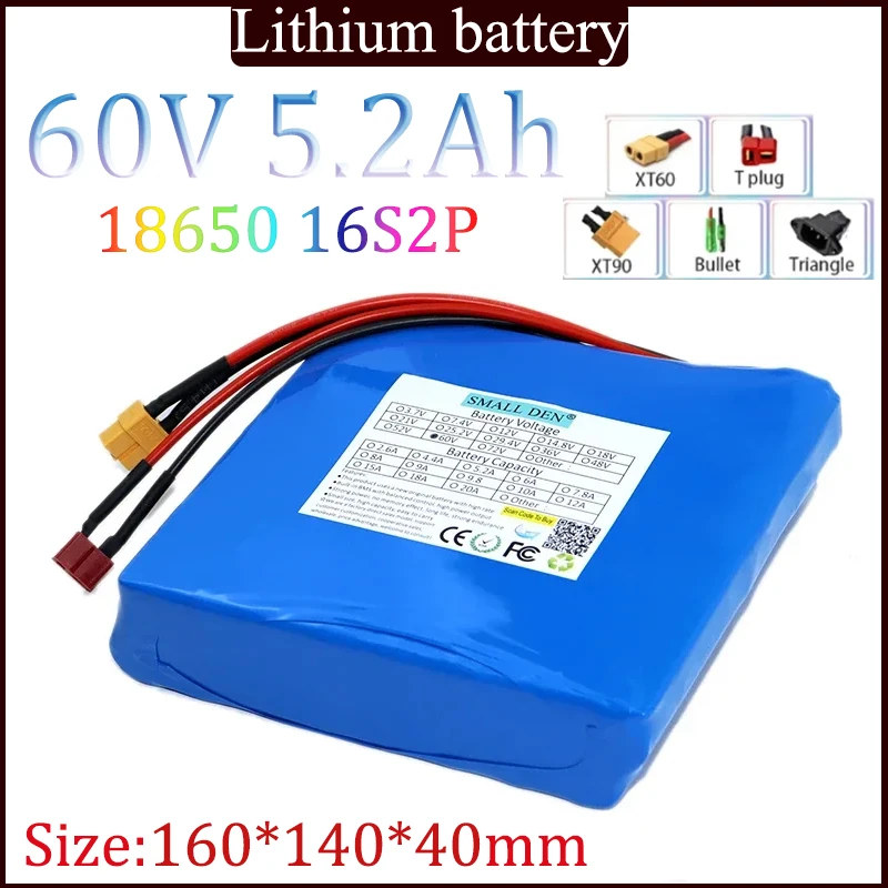 60V 5.2Ah 18650 Li-ion Battery Pack 16S2P Built-in BMS wheelbarrow Continuous Power 900W for Spare high quality battery