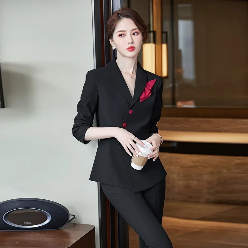 Blue Suit Female Spring Hotel Manager Beauty Salon Jewelry Shop Front Desk Frock Business Temperament Work Clothes