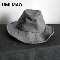 UMI MAO Large Head Circumference Black Fisherman Hat Yamamoto Thin Wide Brim Hat Breathable Sun Protection Wide Brim Bucket Hat