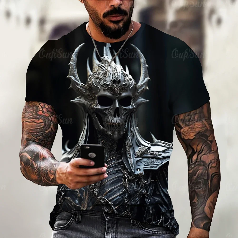 Summer Vintage Horror 3D Skull Print Men\'s T-shirt Classic Casual O Neck Short Sleeve Fashion Loose Oversized Tops Tee Shirt Men