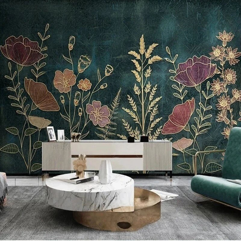 

Custom Nordic Floral 3D Textured Wall Mural for TV Background - Handmade Relief Wallpaper, Living Room Bedroom Office Decoration