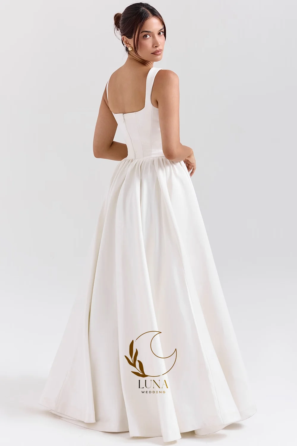 Luna Customized lvory Satin Wedding Dresses Spaghetti Straps A Line Side Slit Bride Gowns Simple Formal Bridal Dresses 2026