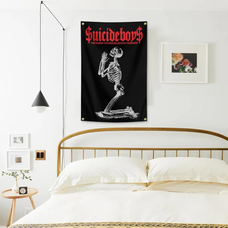VIKAMA Wandteppich mit Nischenband-Motiv, schwarz-rotes Totenkopfmuster, Wanddekoration für Zimmer und Schlafsaal