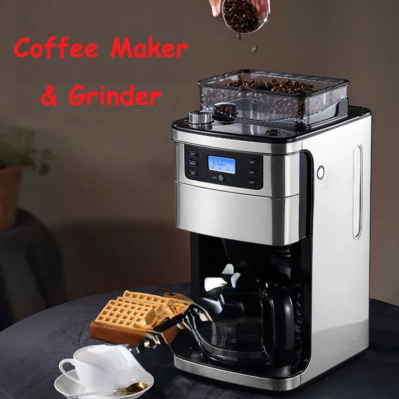 Full-automatic American Coffee Machine 1.5L Coffee Grinder Freshly Brewed  Maker Bean Grinder Cafetera