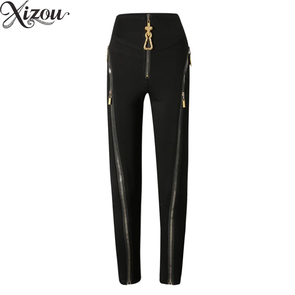 Elastic Pants High Waist Metal Zipper Hip Lifting Skinny Jeans 2026 Spring Autumn Slim Fit Daily Female Trousers Women Black