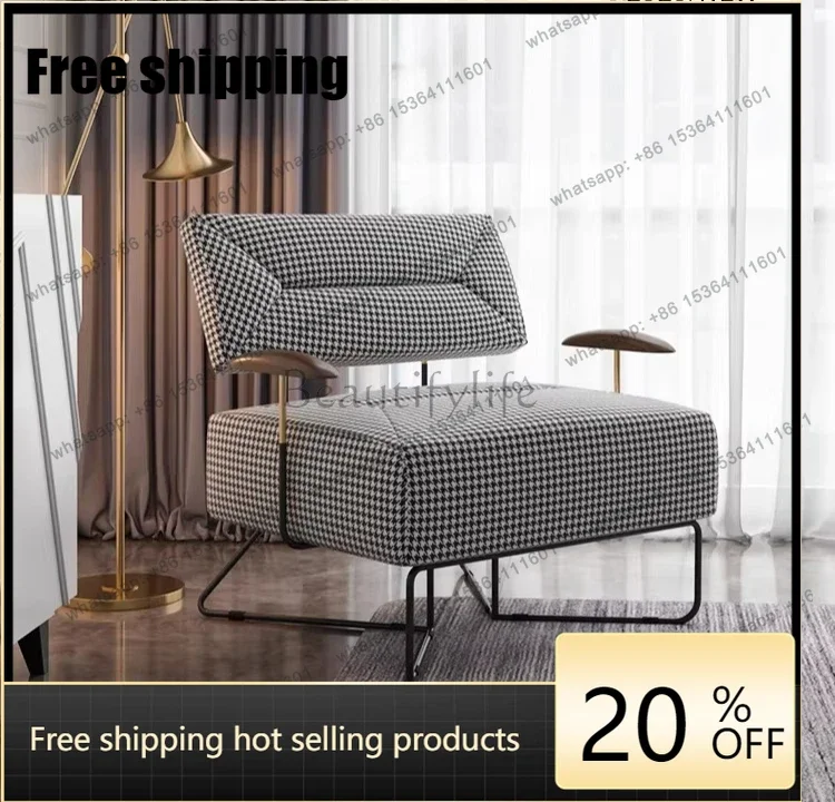 XX  Hotel Sofa Living Room Single Chair, Thousand Bird Grid Single High Back Study Leisure Recliner