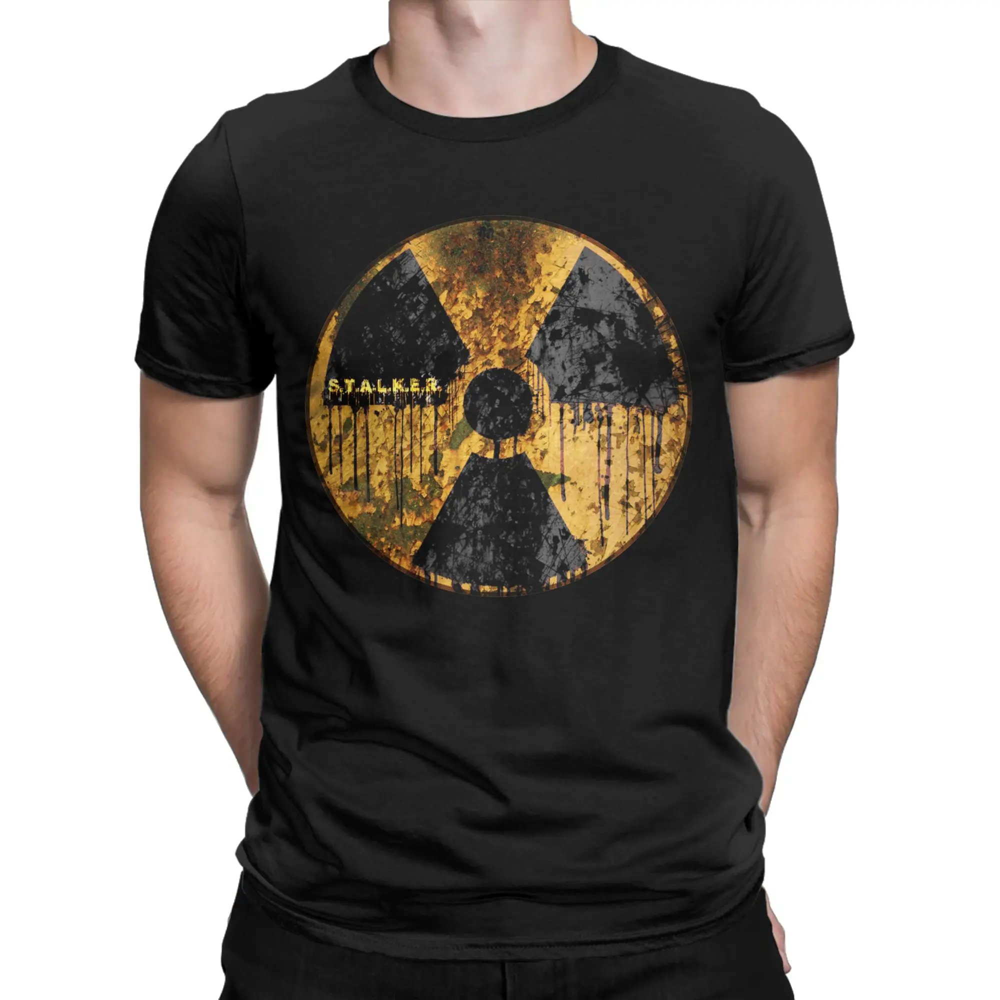 Hip Hop Stalker Radiation Symbol T Shirt For Men Women Crewneck Short Sleeve Clothes  Cotton Summer Tops Shirts