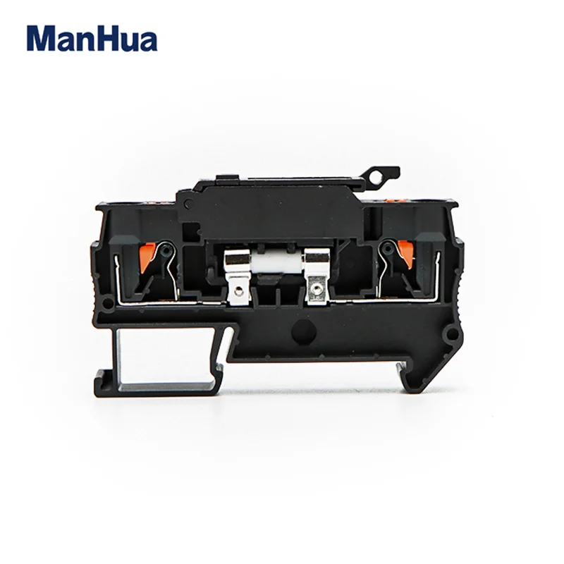 ManHua 5Pcs Din Rail Terminal Blocks PT4-HESI Black Connector Push In Spring Fuse Terminal Block Connector Screwless Fuse Holder