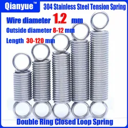 304 Stainless Steel Closed Tension Spring, Double Coil Small Spring, O-ring Hook Extension Spring, Steel Wire Diameter 1.2mm